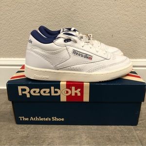 New Reebok Club C Mid II Vintage Leather White Blue Men’s Shoes Multi Sizes